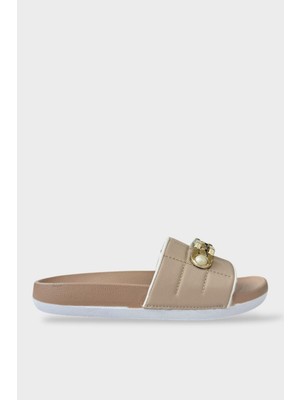 Liger Kadın Günlük Terlik Tokalı Şık Yazlık Ev Plaj Tatil İş Terliği BEJ