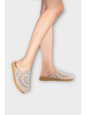 Liger Kadın Mint Yeşili Hasır Örgü Işlemeli Önü Kapalı Günlük Rahat Terlik