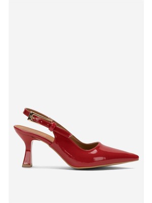 Kadın Sivri Burun Arkası Açık 8 cm Topuklu Ayakkabı Kırmızı