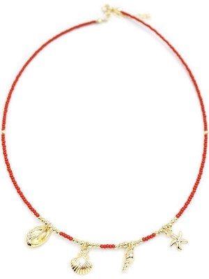 Deniz Kabuğu Boncuk Kolye - Kırmızı