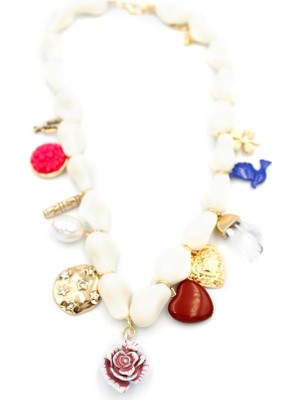 Taşlı Charmlı Kolye - Çok Renkli