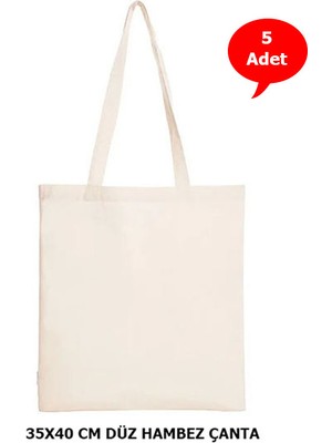 Baskısız Hambez Çanta Punch Bez Çanta Boyanabilir Bez Çanta 35X40 cm  Doğal Ham Renk 5 Adet
