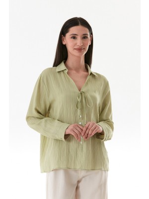 Önü Bağlamalı Düğmeli Salaş Gömlek