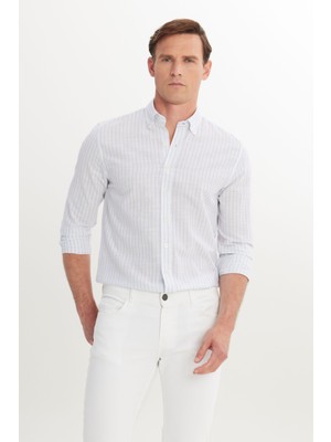%100 Pamuk Slim Fit Dar Kesim Düğmeli Gömlek Yaka Armürlü Gömlek