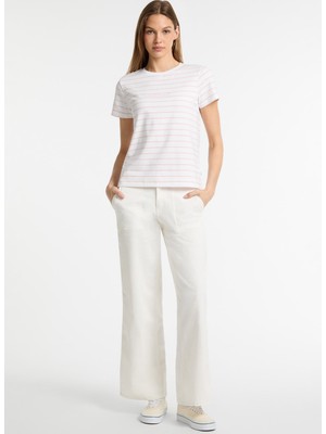 Guess Jeans Yuvarlak Yaka Düz Beyaz Kadın T-Shirt Gj Ss Cn Reg Yd Strı - Org Co Jerse