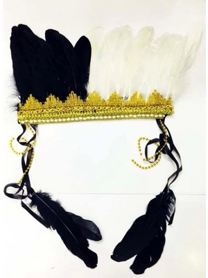 Marsilyan Siyah Beyaz Renk Tüylü Kızılderili Başlığı | Taraftar Başlığı