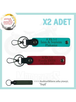 Sevdiğine Özel Hediye, Isim Plaka ve A Rh (+) Kan Grubu Yazılı X2 Anahtarlık, Kırmızı-K Turkuaz-Ysl