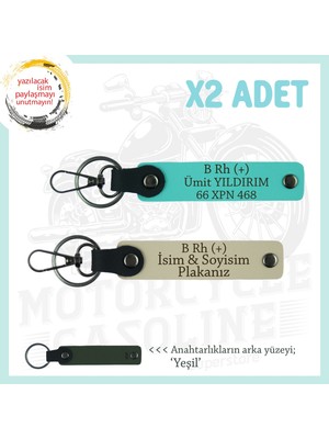 Motosiklet Aşıkları Için Özel, Isim Plaka ve B + Kan Grubu Yazılı X2 Anahtarlık, S Kahve-Turkuaz-Ysl