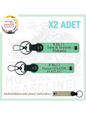 Efsane Motorculara Özel, Isim Plaka ve  B Rh (-) Kan Grubu, Klas Hediye X2' Li Anahtarlık, Yeşil-Sk