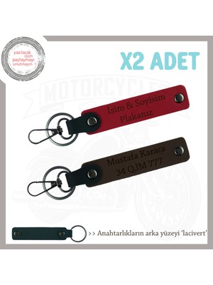 Plaka ve Isim Yazılı Deri Anahtarlıklar – Kuryeler Için Özgün Hediye Seti, Kırmızı-K Kahve-Laci