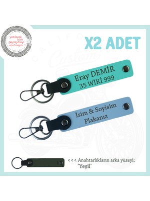 Aracıyla Doğa Gezilerini Sevenlere Özel Isim ve Plaka Yazılı X2 Anahtarlık Hediye, Mavi-Turkuaz-Ysl