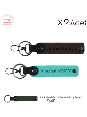 Avukata Şık Armağan, Isimli & Soyisimli 2’li Anahtarlık Hediye Takımı, Koyu Kahve-Turkuaz-Yeşil