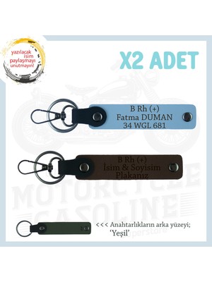 Motorcu Dostlara, Isim Plaka ve B Rh (+) Kan Grubu, Güvenli Sürüş 2'li Anahtarlık, K Kahve-Mavi-Ysl