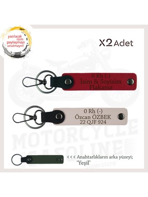 Yol Tutkunlarına, Isim Plaka ve 0- Kan Grubu Yazılı Kişiye Özel X2 Anahtarlık Set, Kırmızı-Pudra-Ysl