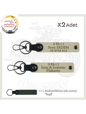 Motorcuya Hediye, Isim Plaka ve 0 Rh (-) Kan Grubu Kişiselleştirilmiş X2 Anahtarlık Set, S Kahve-Ysl