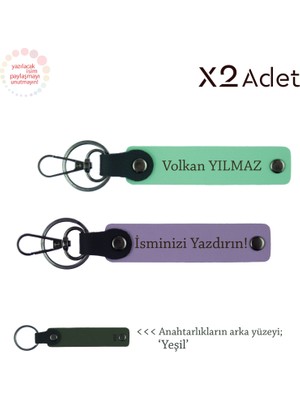 Çiftlere Romantik Jest, Isim & Soyisim Yazılı 2’li Anahtarlık Seti, Mor Menekşe-Yeşil-Yeşil