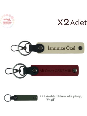 Kuzene Yılbaşı Hediyesi, Isim & Soyisim Yazılı 2’li Anahtarlık Seti, Sütlü Kahve-Bordo-Yeşil