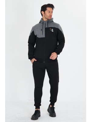 Erkek Pamuklu Kapüşonlu Eşofman Takımı Siyah 5739-S
