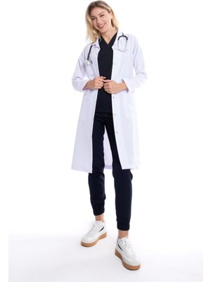 Uçak Medikal Beyaz Maxi Boy, Klasik Yaka, Doktor Önlüğü