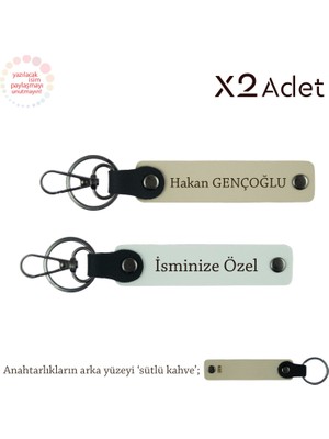 Isim Soyisimli Tasarım Anahtarlık – 2’li Kişisel Hatıra, Beyaz-Sütlü Kahve-Sütlü Kahve