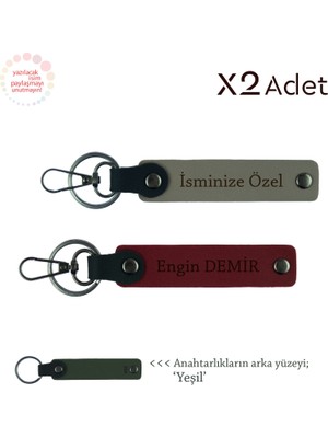 Anneler Gününe Şık Armağan, Isim & Soyisim Kişiselleştirilmiş 2’li Anahtarlık, Kül Gri-Bordo-Yeşil