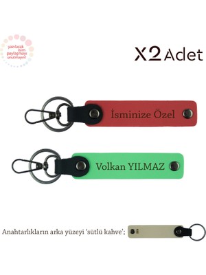 Çiftlere 14 Şubat Armağanı, Isimli & Soyisimli 2’li Anahtarlık Seti, Nar Çiçeği-F Yeşil-Sütlü Kahve