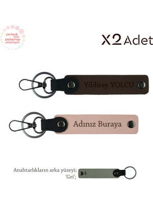 Doktora Doğum Günü Jest, Isimli & Soyisimli 2’li Anahtarlık Hediye Takımı, Yavru Ağzı-Koyu Kahve-Gri