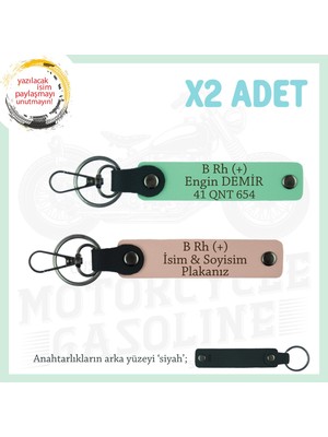 Motor Severlere Özel Isim Plaka, B+ Kan Grubu Yazılı Özel Tasarım X2 Anahtarlık, Yavruağzı-Yeşil-Syh