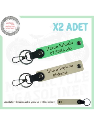 Isim ve Plakalı X2 Anahtarlık Seti, Sevdiklerinize Farklı ve Anlamlı Sürpriz, Sütlü Kahve-F Yeşil-Sk