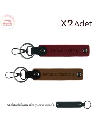 Sevdiklerine Ait Değerli Hediye – Kişisel Isimli 2’li Anahtarlık Seti, Açık Kahve-Bordo-Siyah