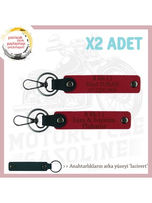 Motosiklet Maceracılarına, Isim Plaka ve B Rh - Kan Grubu, Acil Durum Anahtarlığı Set, Kırmızı-Laci