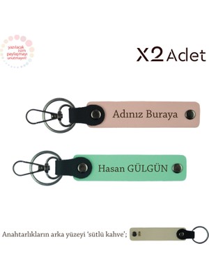 Kardeşe Yılbaşı Jest, Isimli & Soyisimli 2’li Anahtarlık Hediye Takımı, Yavru Ağzı-Yeşil-Sütlü Kahve