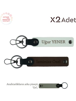 Dayıya Anlamlı Hatıra, Isim & Soyisim Kişiselleştirilmiş 2’li Anahtarlık, Koyu Kahve-Beyaz-Gri