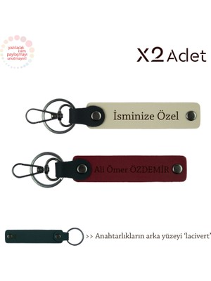 Doktora 14 Şubat Hediyesi, Isim Yazılı 2’li Anahtarlık Seti, Sütlü Kahve-Bordo-Lacivert