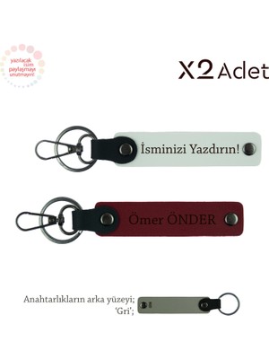 Aileye Anlamlı Hatıra – Kişiye Özel Isimli Anahtarlık Takımı, Beyaz-Bordo-Gri