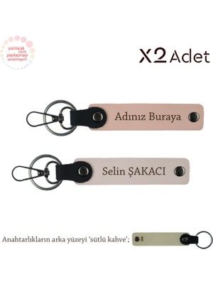 Sevgiliye 14 Şubat Sürprizi, Isim Yazılı 2’li Anahtarlık Seti, Yavru Ağzı-Pudra-Sütlü Kahve