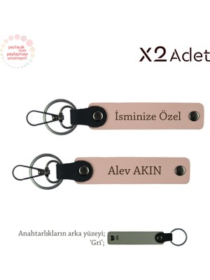 Babaya 14 Şubat Hediyesi, Isim & Soyisim Kişiselleştirilmiş 2’li Anahtarlık, Yavru Ağzı-Gri