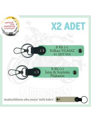 Efsane Motorculara Özel, Isim Plaka ve  B Rh (+) Kan Grubu, Klas Hediye X2' Li Anahtarlık, Yeşil-Sk