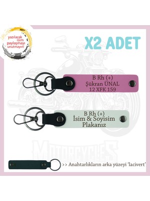 Yol Tutkunları, Isim Plaka ve B Rh (+) Kan Grubu, Kişiye Özel 2'li Anahtarlık Seti, Beyaz-Pembe-Laci