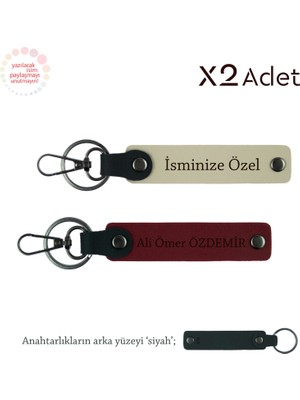 Yılbaşı Için Armağan, Isim & Soyisim Kişiselleştirilmiş 2’li Anahtarlık, Sütlü Kahve-Bordo-Siyah