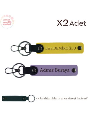 Çiftlere 14 Şubat Hediyesi, Isim & Soyisim Kişiselleştirilmiş 2’li Anahtarlık, Mor-Sarı-Lacivert