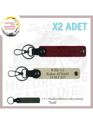 Hız Tutkunlarına Özel, Isim Plaka ve B Rh (+) Kan Grubu Yazılı Deri X2 Anahtarlık, S Kahve-Bordo-Ysl