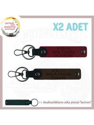 Bikerlar Için Özel, Isim Plaka ve A Rh (+) Kan Grubu Yazılı Hediye X2 Anahtarlık, K Kahve-Bordo-Laci