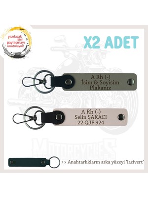 Miaju Motosiklet Sürücüsüne, Isim Plaka ve A Rh (-) Yazılı Acil Durum X2 Anahtarlıklar, Kül Gri-Pudra-Laci