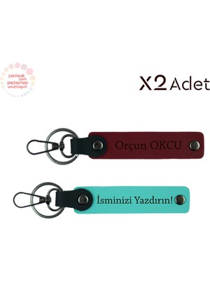 Miaju Öğretmene Teşekkür Simgesi, Isim & Soyisim Kişiselleştirilmiş 2’li Anahtarlık, Turkuaz-Bordo