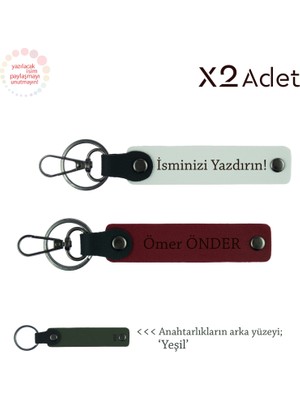 Miaju Dostluğa Özel Sürpriz, Kişisel Isim & Soyisim 2’li Anahtarlık Takımı, Beyaz-Bordo-Yeşil