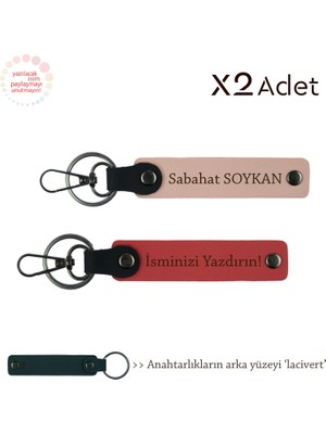 Miaju Akrabaya Doğum Günü Armağanı Isimli & Soyisimli 2’li Anahtarlık Seti, Nar Çiçeği-Yavru Ağzı-Lacivert