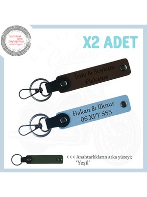 Plaka ve Isim Yazılı Deri Anahtarlıklar – Kuryeler Için Özgün Hediye Seti, Koyu Kahve-Gök Mavi-Ysl