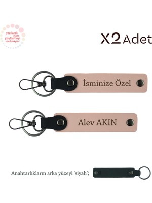 Miaju Hemşireye Doğum Günü Sürprizi, Isimli & Soyisimli 2’li Anahtarlık Hediye Takımı, Yavru Ağzı-Siyah