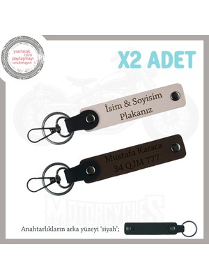 Miaju Araç Sevdalılarına Anlamlı Hediye, Plaka ve Isim Yazılı 2’li Deri Anahtarlık Seti, Pudra-K Kahve-Syh